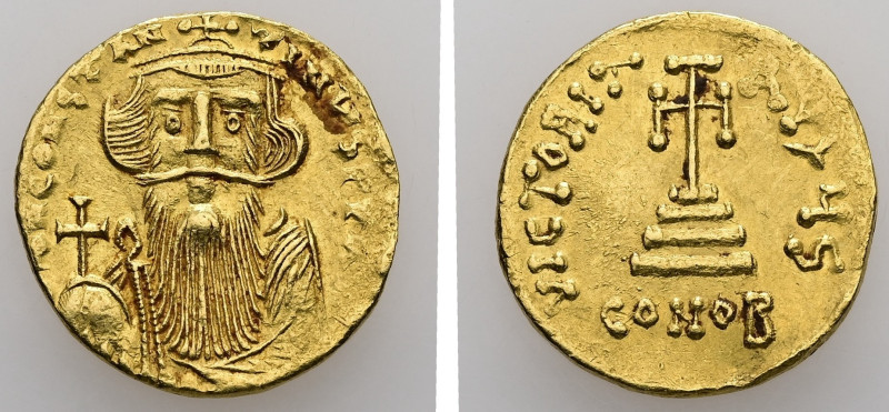 Constans II, AD 641-668. AV, Solidus. 4.44 g. 18.98 mm. Constantinople.
Obv: δ N...