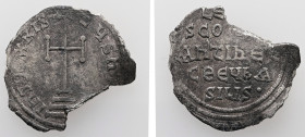 Leo III the "Isaurian", Constantine V, AD 717-741. AR, Miliaresion. 1.36 g. 21.12 mm. Constantinople.
Obv: IҺSЧSXPIS-TЧSҺICA. Cross potent on three st...