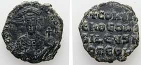 Constantine VII Porphyrogenitus, AD 913-959. AE, Follis. 6.61 g. 26.09 mm. Constantinople.
Obv: CONSTbA-SILROM. Frontal bust of Constantine VII, beard...