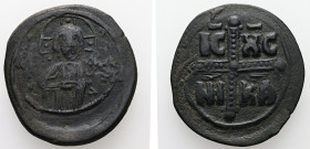 Anonymous Follis, Class C. Michael IV, AD 1034-1041. AE, Follis. 7.50 g. 30.37 mm. Constantinople.
Obv: EMMA – NOVHA around, IC XC to right and left o...