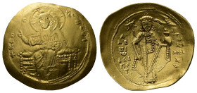 Alexius I Comnenus, AD 1081-1118. AV, Hyperpyron. 4.28 g. 28.25 mm. Thessalonica.
Obv: + KЄRO-HΘЄI. Christ, bearded and nimbate, wearing tunic and col...