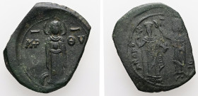 Andronicus I Comnenus, AD 1183-1185. AE, Tetarteron. 3.62 g. 22.08 mm. Constantinople.
Obv: MHP – ΘV. The Virgin Mary, nimbate, standing facing, holdi...