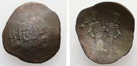 Alexius III Angelus Comnenus. AD 1195-1203. AE, Aspron Trachy. 3.00 g. 24.91 mm. Constantinople.
Obv: Facing bust of Christ Pantokrator.
Rev: Alexius ...