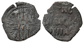 Andronicus II Palaeologus and Michael IX, AD 1282-1328. AE, Assarion. 1.46 g. 22.00 mm.Constantinople.
Obv: AYTOKPATOPEC PΩMAIΩN Andronicus II and Mic...