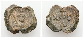 PB Byzantine seal of Stephen (AD 6th – 7th centuries)
Obv: Bust of the Virgin with the medallion of Christ before her. Crosses on either side. Wreath ...