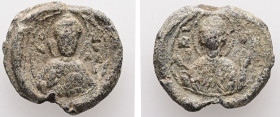 PB Byzantine anonymous seal (AD 11th century)
Obv: Half-length portrait of the Virgin orans. Sigla: Μή(τηρ) Θ(εο)ῦ. Border of dots.
Rev: Bust of St Ni...