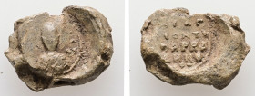 PB Byzantine seal of Leo Arbantenos (AD 11th century)
Obv: Bust of St Nicholas? holding the book and offering a blessing. Illegible sigla on either si...