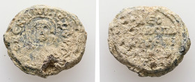 PB Byzantine seal of Leo imperial spatharios and ? (AD 10th century)
Obv: Bust of the Mother of God. Circular inscription along the circumference: Θ(ε...