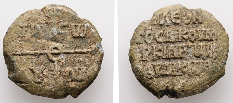 PB Byzantine seal of Leo imperial kommerkiarios and abydikos of Thessalonica (AD...