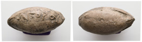 PB Greek sling bullet (c. 4th–1st centuries BC)
A sling bullet with the inscription: ΑΓΟΡΟΥ.
Weight: 43.70 g.
Diameter: 33.75 mm.