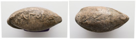 PB Greek sling bullet (c. 4th–1st centuries BC)
A sling bullet with the inscription: ΑΓΟΡΟΥ.
Weight: 42.34 g.
Diameter: 34.71 mm.