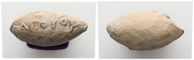 PB Greek sling bullet (c. 4th–1st centuries BC)
A sling bullet with the inscription: ΑΓΟΡΟΥ.
Weight: 35.26 g.
Diameter: 31.66 mm.