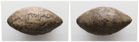 PB Greek sling bullet (c. 4th–1st centuries BC)
A sling bullet with the inscription: ΑΓΟΡΟΥ.
Weight: 34.52 g.
Diameter: 32.69 mm.