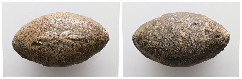PB Greek sling bullet (c. 4th–1st centuries BC)
Lead sling bullet is with an ima...