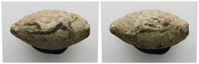 PB Greek sling bullet (c. 4th–1st centuries BC)
Sling bullet with an image of a running hound on one side, and with an image of a running rabbit on th...