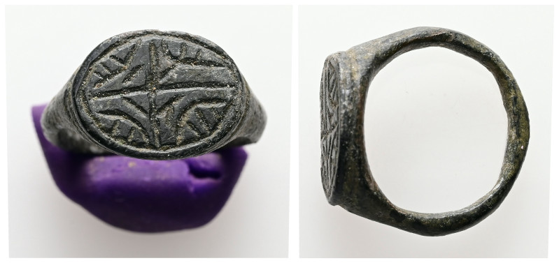 AE Medieval finger-ring (AD 11th-13th centuries)
Bronze finger-ring; oval bezel ...