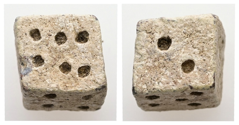 Roman limestone gaming dice (AD 1st–3rd centuries)
A limestone dice. The numbers...