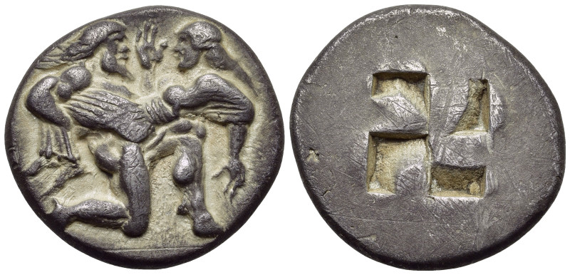 THRACE. Thasos. Stater (Circa 480-463 BC).

Obv: Ithyphallic satyr advancing r...