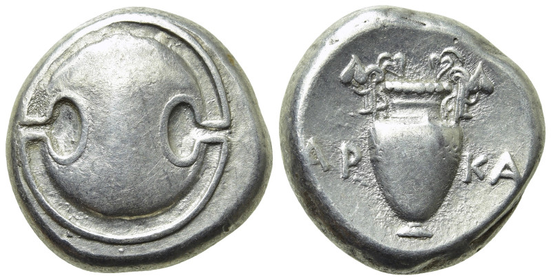 BOEOTIA. Thebes. Stater (Circa 368-364 BC) Arka-, magistrate. 

Obv: Boeotian ...