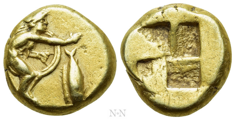 MYSIA. Kyzikos. EL Hekte (Circa 500-450 BC). 

Obv: Hoplite crouching right, w...