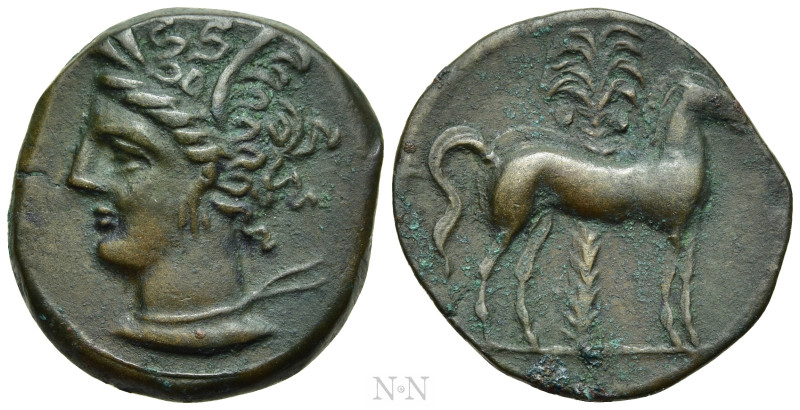 CARTHAGE. Ae Unit (Circa 400-350 BC). 

Obv: Wreathed head of Tanit left.
Rev...