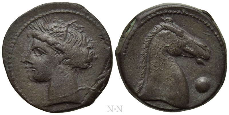 CARTHAGE. Ae (Circa 300-264 BC). Mint on Sardinia. 

Obv: Wreathed head of Tan...