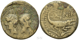 GAUL. Nemausus. Augustus, with Agrippa (27 BC-14 AD). Ae. 

Obv: IMP DIVI F. 
Back to back heads of Agrippa left, wearing combined rostral crown an...