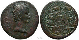 ASIA MINOR. Uncertain. Augustus (27 BC-14 AD). Ae "Dupondius". 

Obv: AVGVSTVS. 
Bare head right.
Rev: Large C A within wreath of alternating laur...