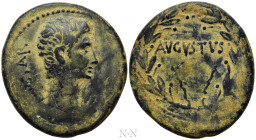SELEUCIS & PIERIA. Antioch. Augustus (27 BC-14 AD). Ae As. 

Obv: CAESAR. 
Bare head right.
Rev: AVGVSTVS. 
Legend within wreath.

RPC I 4100; ...