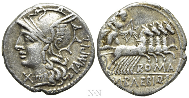 M. BAEBIUS Q.F. TAMPILUS. Denarius. (137 BC). Rome. 

Obv: TAMPIL. 
Helmeted ...