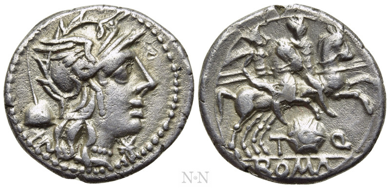 T. QUINCTIUS FLAMININUS. Denarius (126 BC). Rome. 

Obv: Helmeted head of Roma...