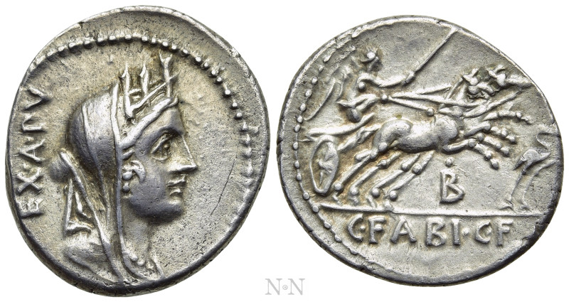 C. FABIUS C. F. HADRIANUS. Denarius (102 BC). Rome. 

Obv: EX A PV. 
Veiled a...