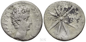AUGUSTUS (27 BC-14 AD). Denarius. Uncertain mint in Spain, possibly Colonia Patricia. 

Obv: CAESAR AVGVSTVS. 
Bare head right.
Rev: DIVVS - IVLIV...