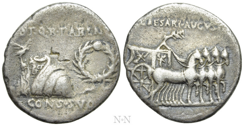 AUGUSTUS (27 BC-14 AD). Denarius. Uncertain mint in Spain, possibly Colonia Patr...