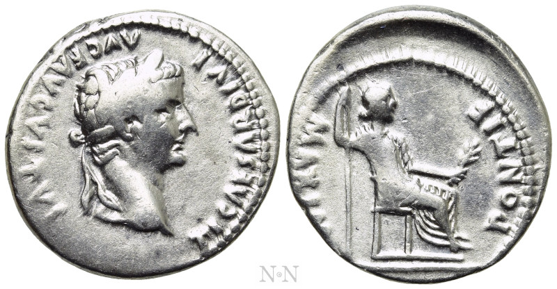 TIBERIUS (14-37). Denarius. "Tribute Penny" type. Lugdunum. 

Obv: TI CAESAR D...