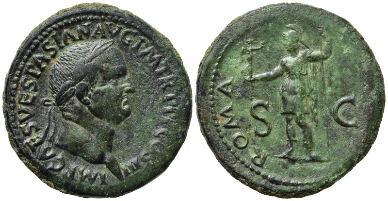 VESPASIAN (69-79). Sestertius. Rome. 

Obv: IMP CAES VESPASIAN AVG P M TR P P ...