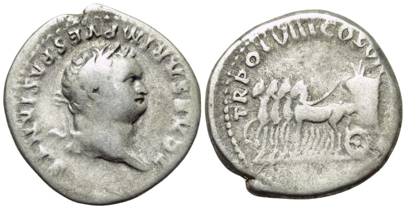 TITUS (Caesar, 69-79). Denarius. Rome. 

Obv: T CAESAR IMP VESPASIANVS. 
Laur...