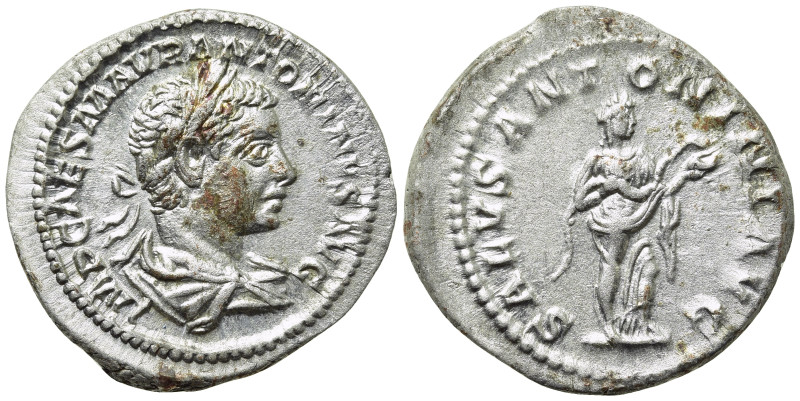 ELAGABALUS (218-222). Denarius. Rome. 

Obv: IMP CAES M AVR ANTONINVS AVG. 
L...