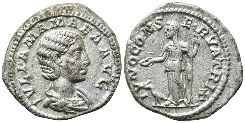 JULIA MAMAEA (Augusta, 222-235). Denarius. Rome. 

Obv: IVLIA MAMAEA AVG. 
Dr...