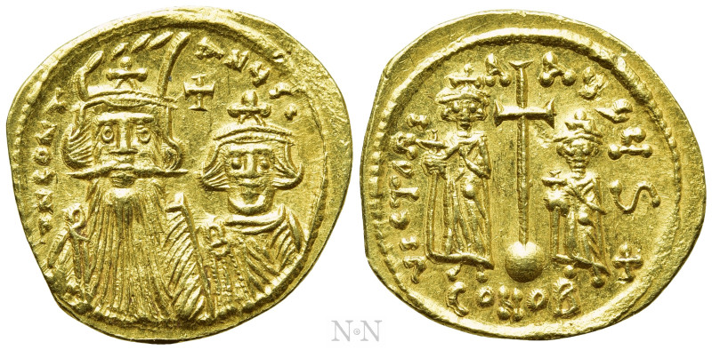 CONSTANS II with CONSTANTINE IV, HERACLIUS and TIBERIUS (641-668). GOLD Solidus....