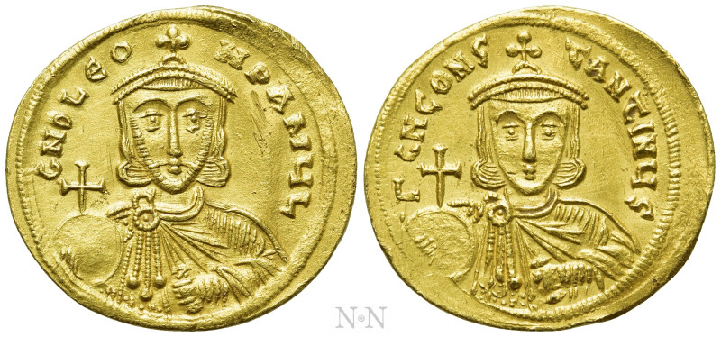 LEO III THE "ISAURIAN", with CONSTANTINE V (717-741). GOLD Solidus. Constantinop...