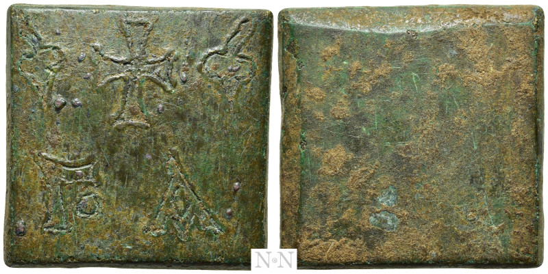 COMMERCIAL WEIGHT (Circa 5th-6th centuries). Square Ae One Ounce. 

Obv: Cross...