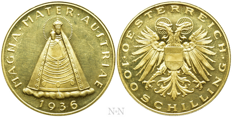 AUSTRIA. Federal State. GOLD 100 Schilling (1936). Wien (Vienna). 

Obv: MAGNA...