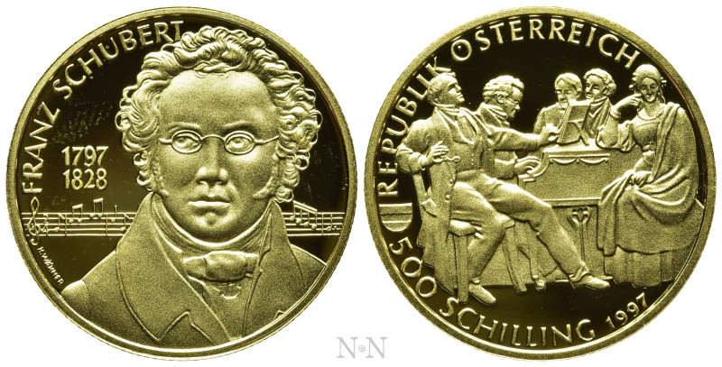 AUSTRIA. 2nd Republic. GOLD 500 Schilling (1997). Wien (Vienna). Franz Schubert....