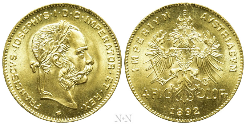 AUSTRIAN EMPIRE. Franz Joseph I (1848-1916). GOLD 4 Florins - 10 Francs (1892). ...