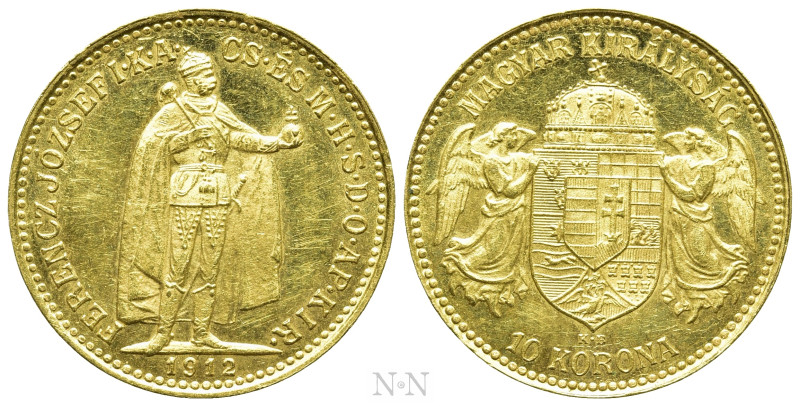 HUNGARY. Franz Joseph I (1848-1916). GOLD 10 Korona (1912-KB). Kremnitz. 

Obv...