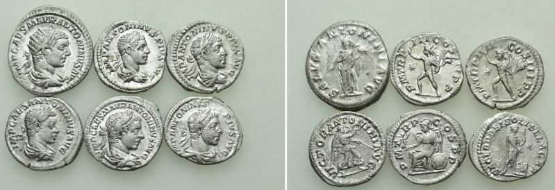 6 Coins of Elagabal. 

Obv: .
Rev: .

. 

Condition: See picture.

Weig...