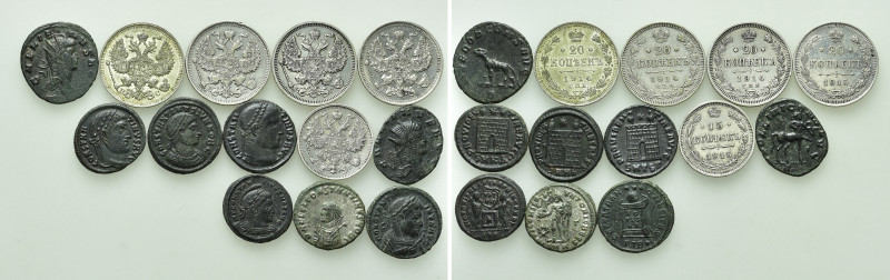 13 Late Roman Coins and 5 Coins of Russia.

Obv: .
Rev: .

.

Condition: ...