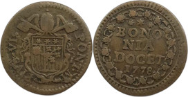 Bologna. Pio VI 1778 quattrino AE gr. 2,11. MIR, 2855/1.
BB