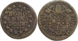 Bologna. Pio VI 1778 quattrino AE gr. 2,17. Munt., 279.
BB+